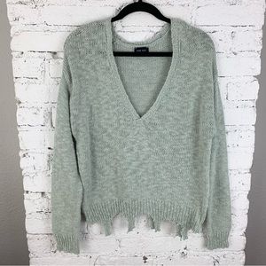 Blank Paige Sweater Distressed Cotton Mint Blue S/M